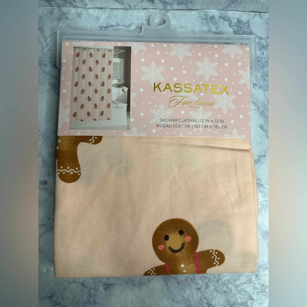 Kassatex Pink Holiday Gingerbread Man Shower Curtain